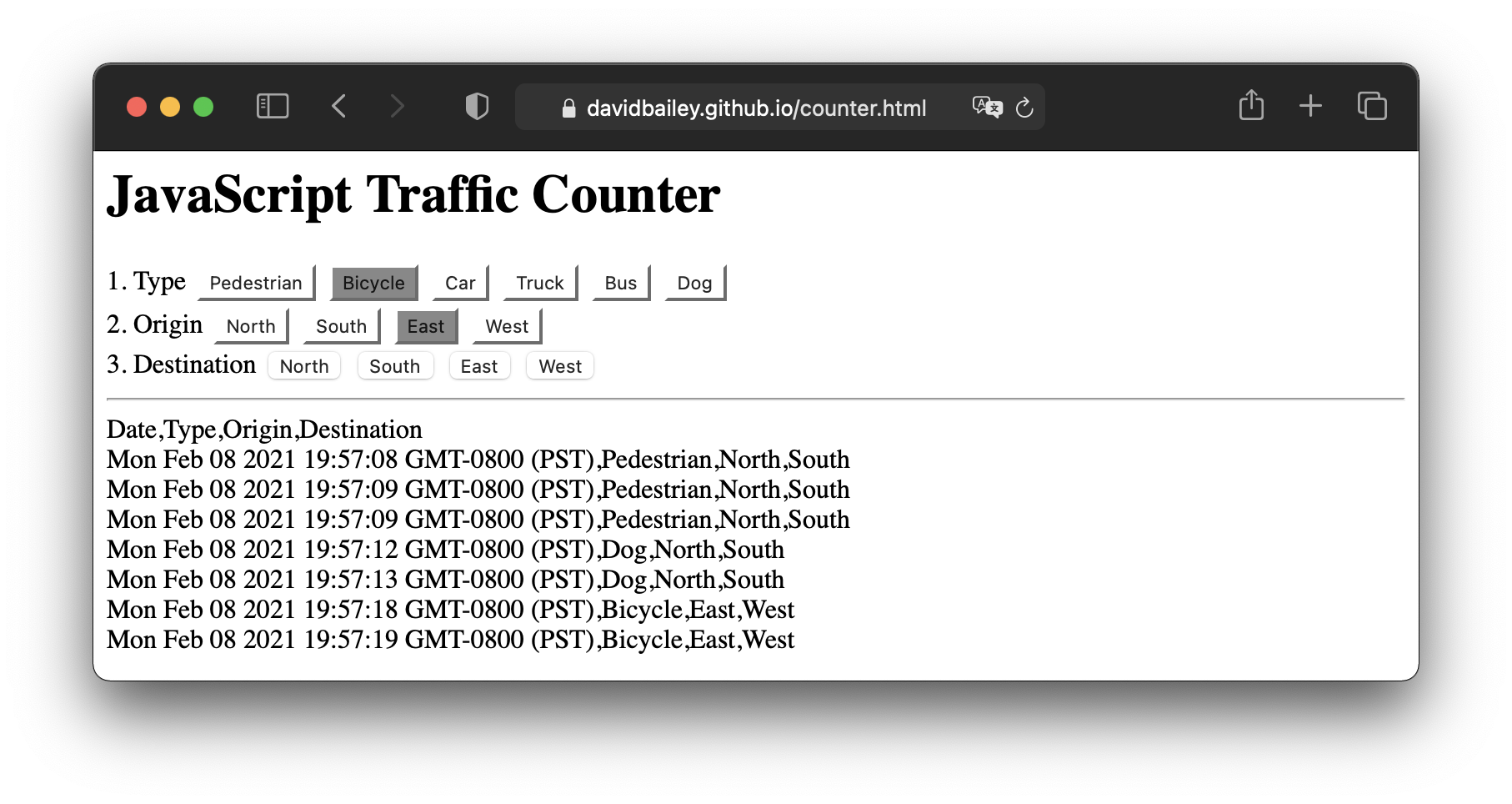 Java Script TrafficCounter